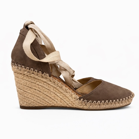 Sam Edelman Shoes - Sam Edelman Women’s Patsy Suede Taupe Wedge Lace Ankle Espadrilles Sz 7M​​​